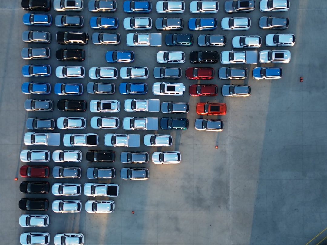 Rows of parked cars seen from above.